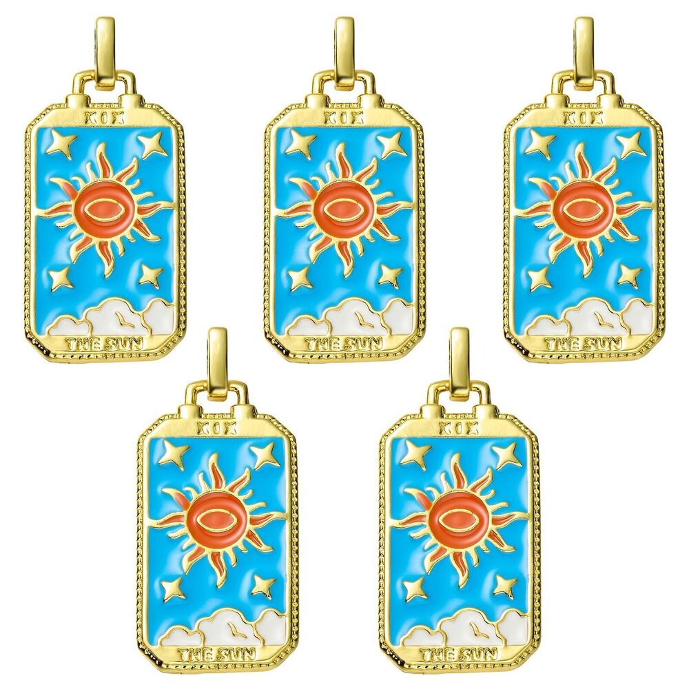 9082 5 Pcs Tarot Card Charms for Jewelry Making Rectangle Alloy Enamel